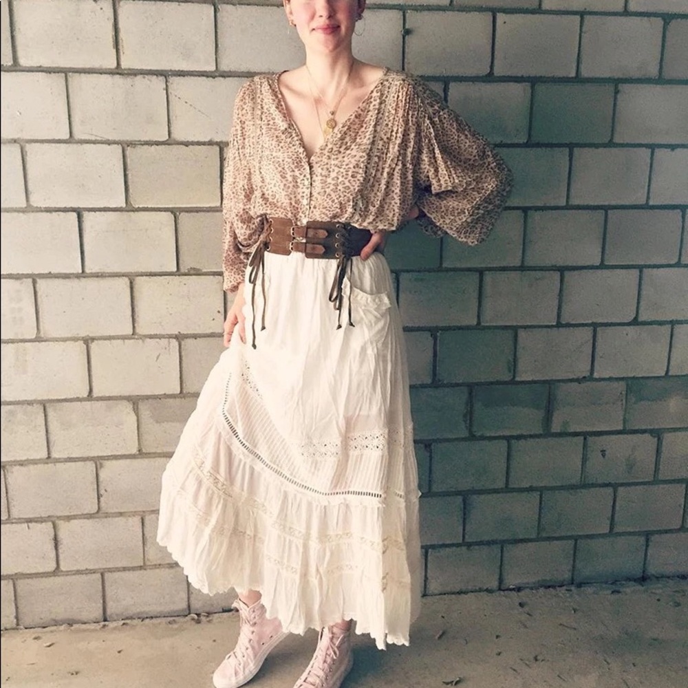 Boho skirt white cream crochet pockets maxi long womens clothing - Picture 2 of 8